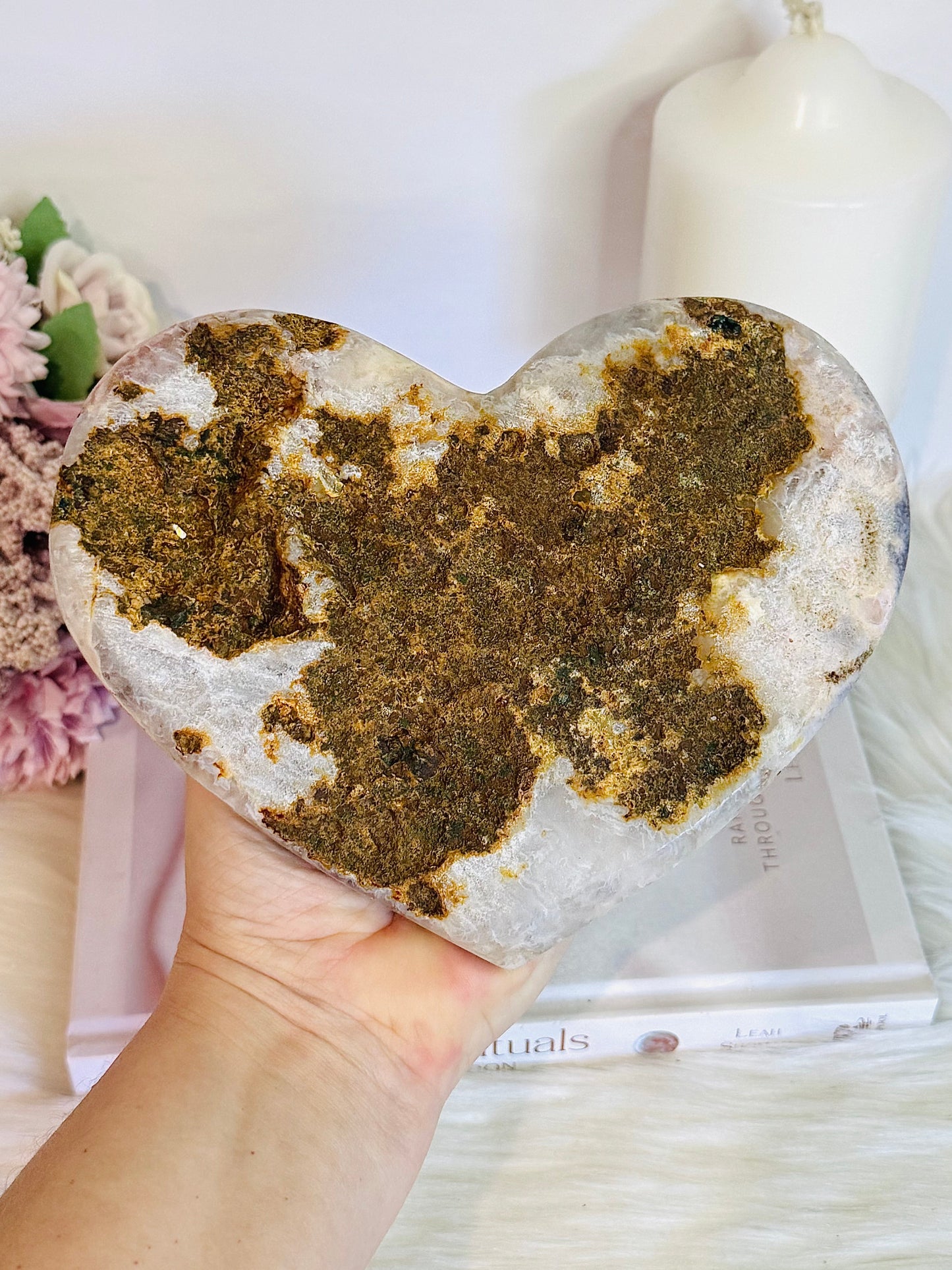 Huge Pink Amethyst Carved Chunky Heart 18cm Over 1KG