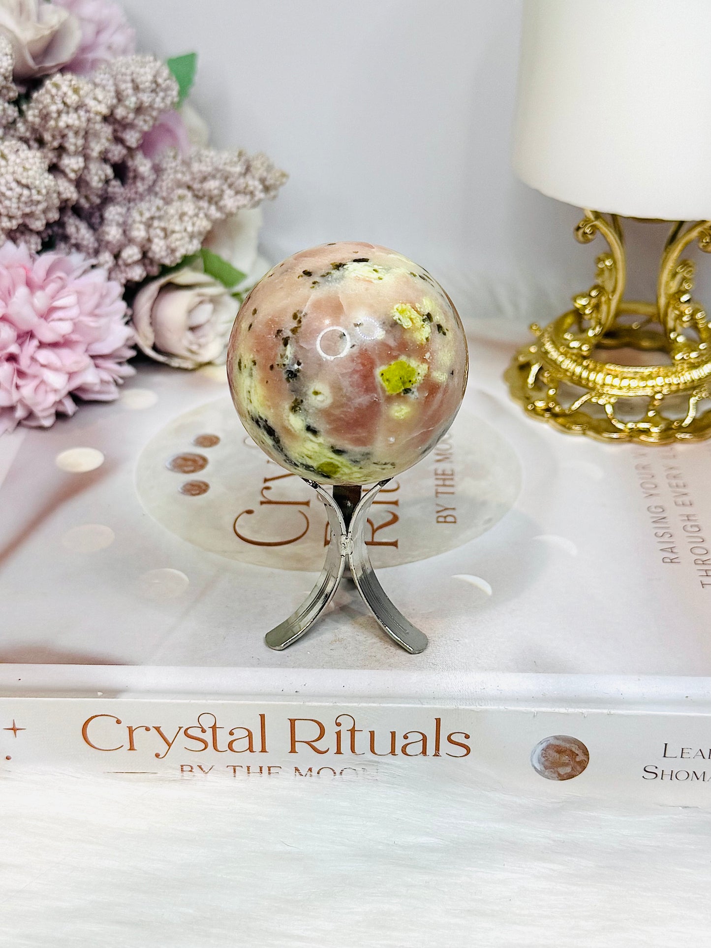 Peach Blossom Tourmaline Sphere On Stand 140g