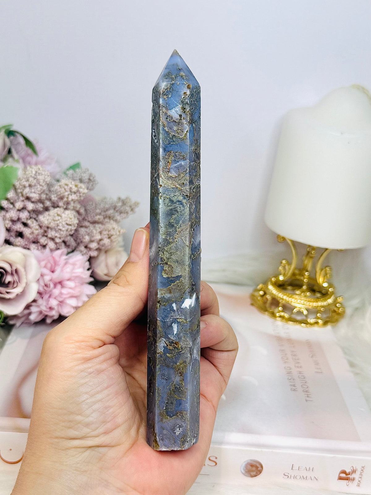 Blue Moss Agate Druzy Tower 16.5cm