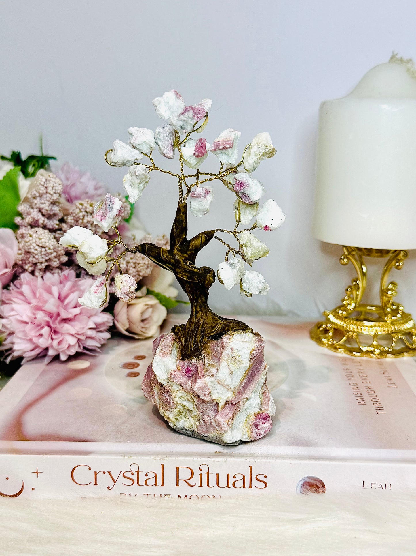 Natural Pink Tourmaline Carved Tree 14cm