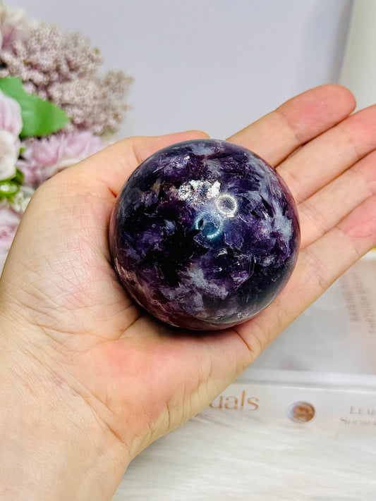 Large Lepidolite | Purple Mica Sphere on Stand 321g