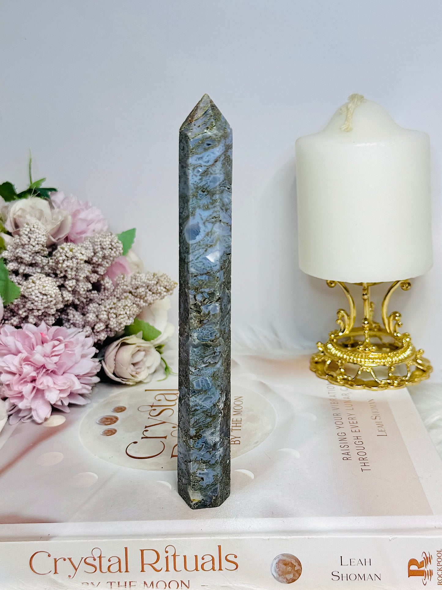 Blue Moss Agate Druzy Tower 16.5cm