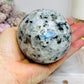 Large Rainbow Moonstone Sphere on Stand with Blue Flash 617g
