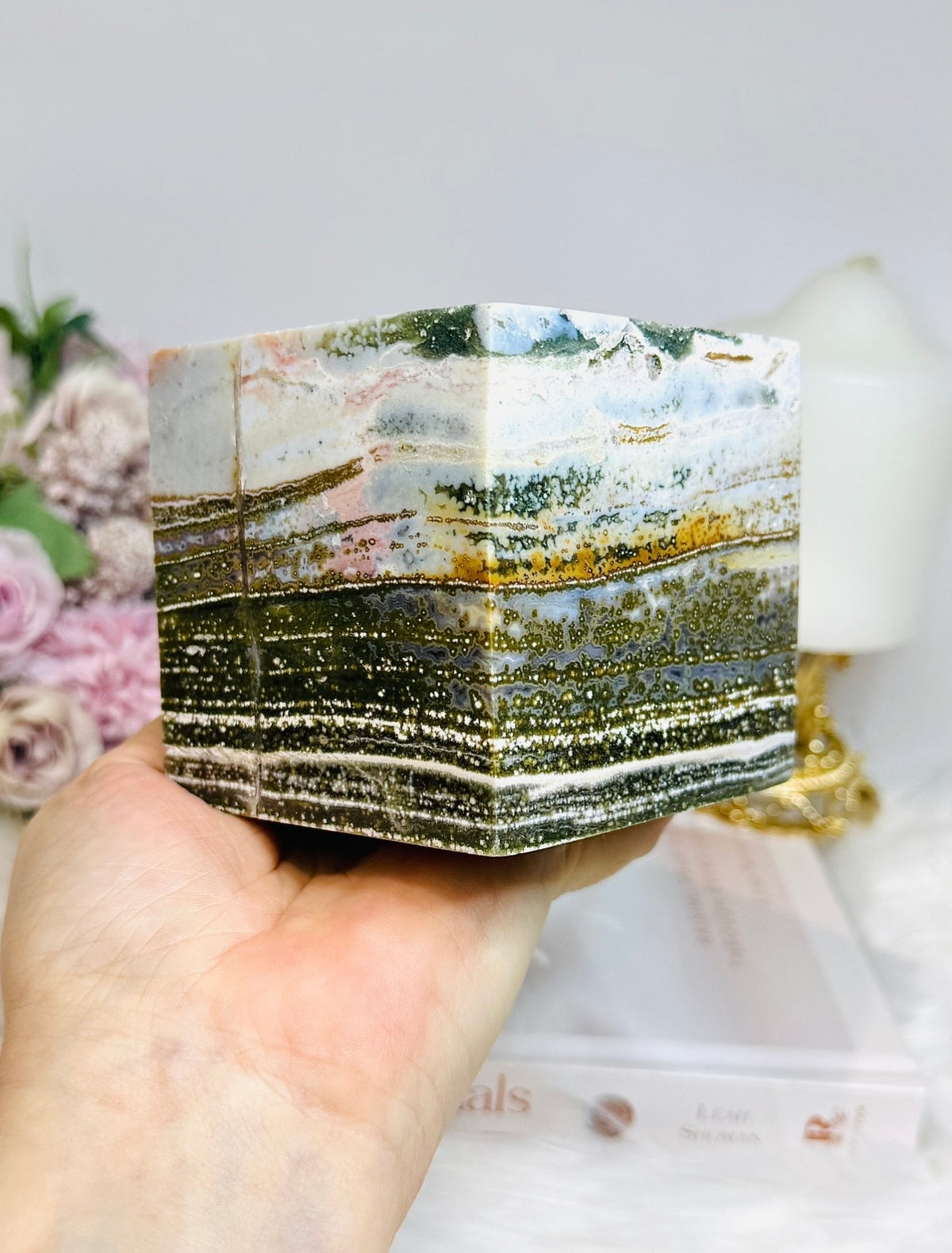 Large Ocean Jasper Carved Cube 1.18KG