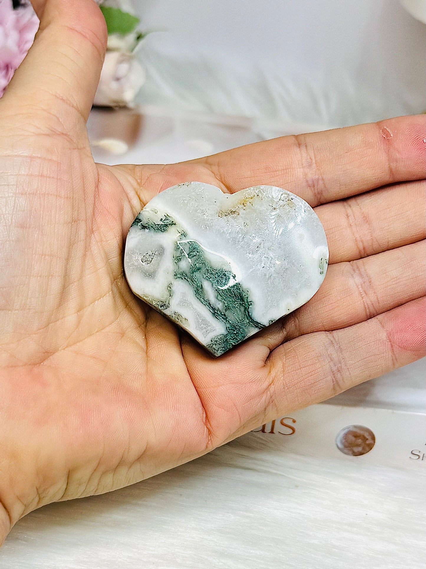 Moss Agate Small Heart