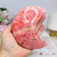 Large Rare Thulite with Epidote Carved Moon on Stand 377g