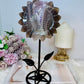 Large Druzy Amethyst X Agate Sun Flower Carving on Stand 23cm