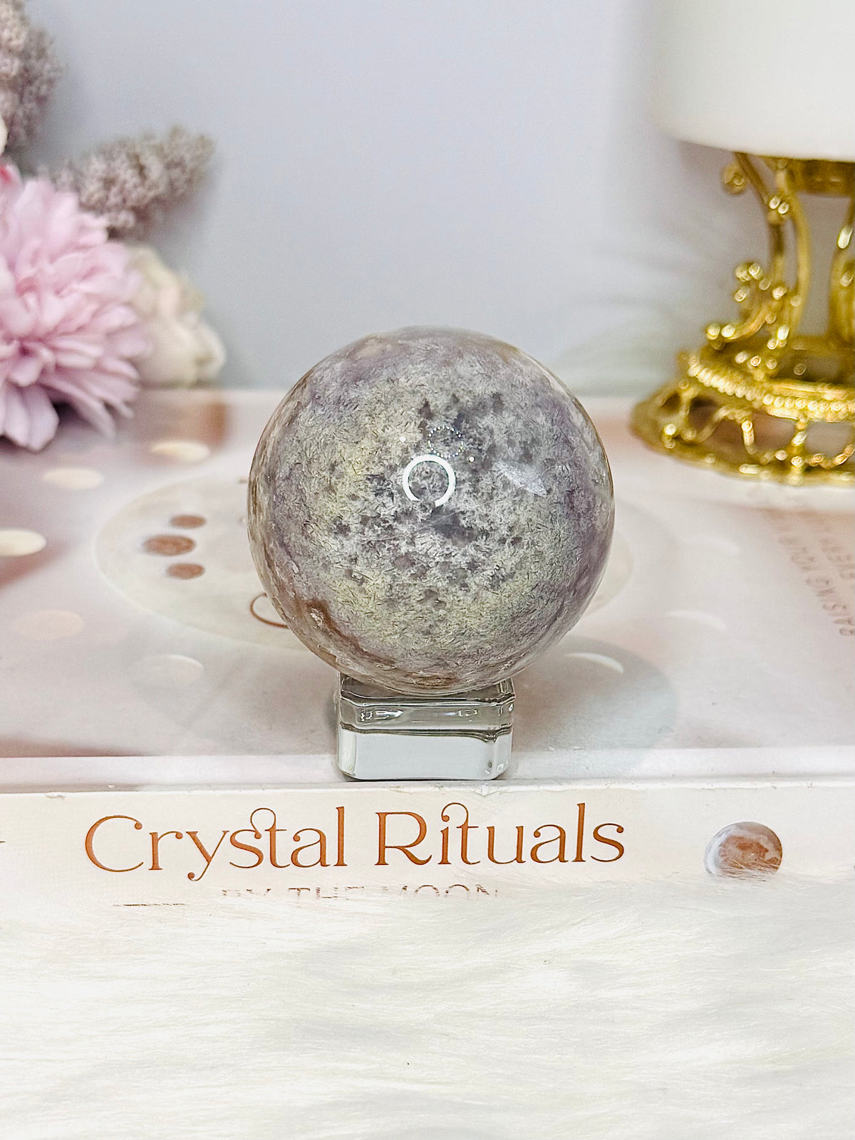 Druzy Flower Agate Sphere On Stand 183g
