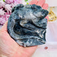 Amazing Druzy Moss Agate Lizard Carving 10cm 246grams