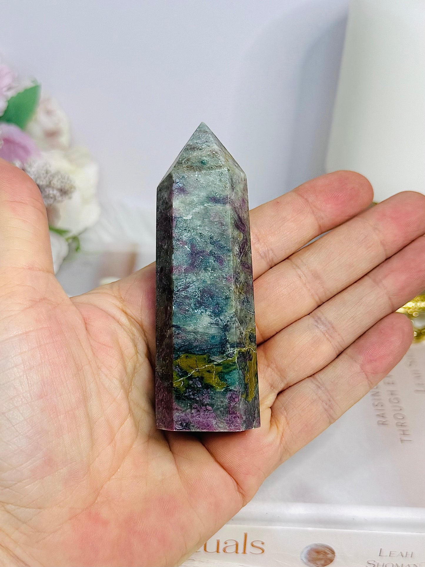 Rare Ruby In Blue Apatite Tower (UV Reactive) 9cm