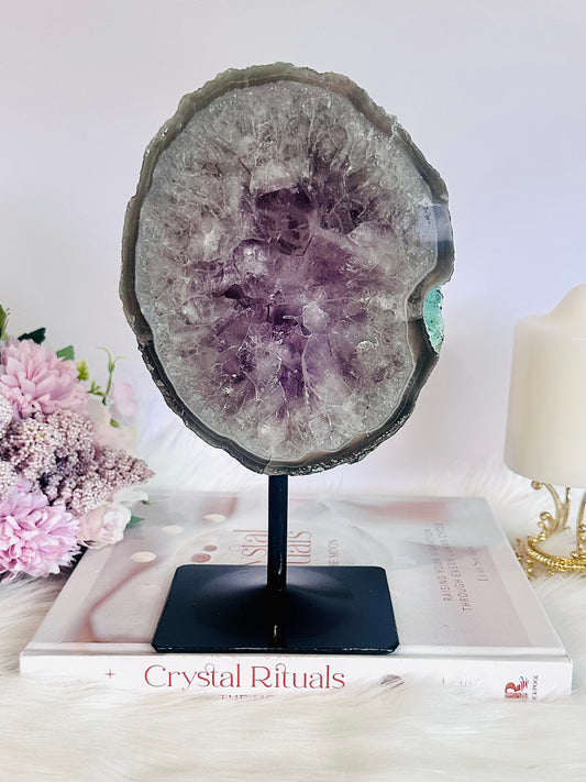 Classy & Fabulous Large 20.5cm 1.13KG Amethyst Agate Slab On Stand From Brazil