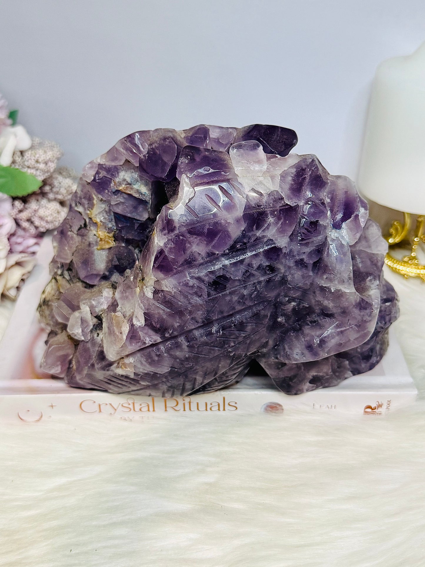 Huge Amethyst Druzy Carved Skull 18.5cm 2.46KG