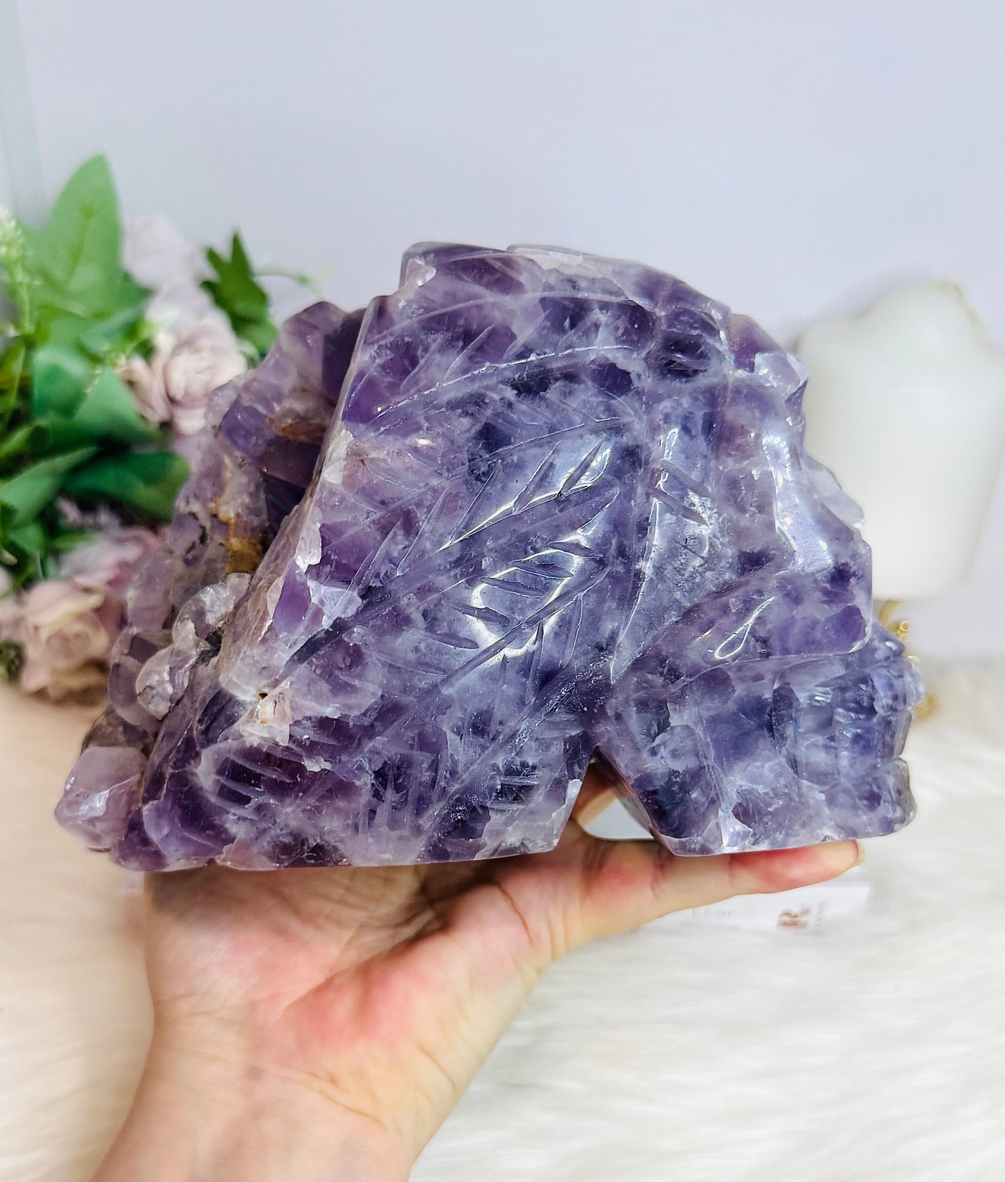 Huge Amethyst Druzy Carved Skull 18.5cm 2.46KG
