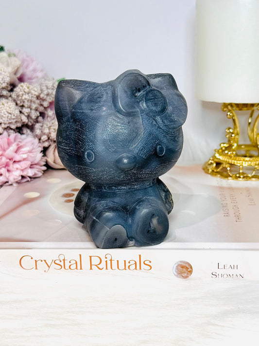 Large Volcanic Agate Carved Hello Kitty 641g UV Reactive