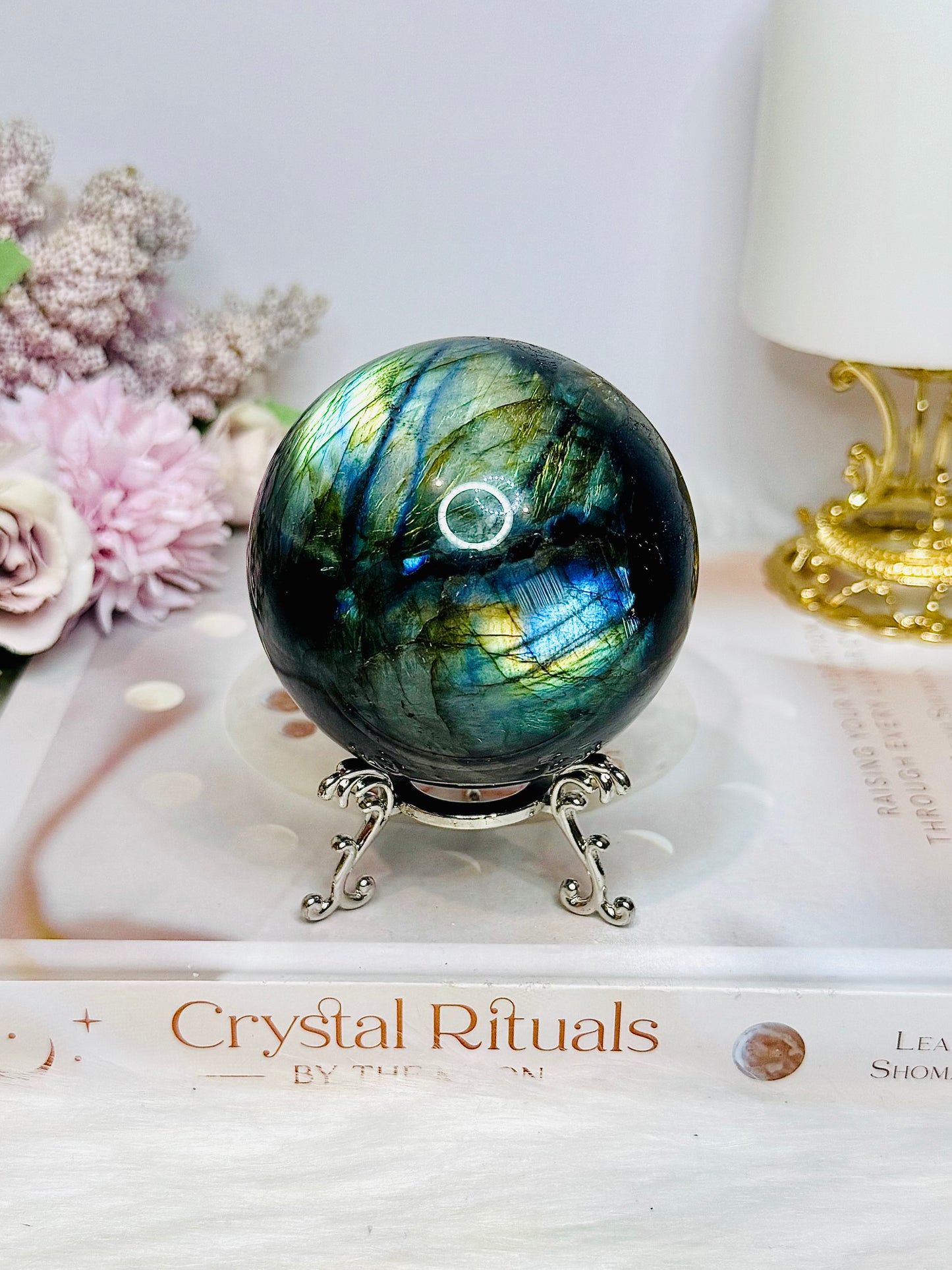 Large Labradorite Sphere on Stand 520g