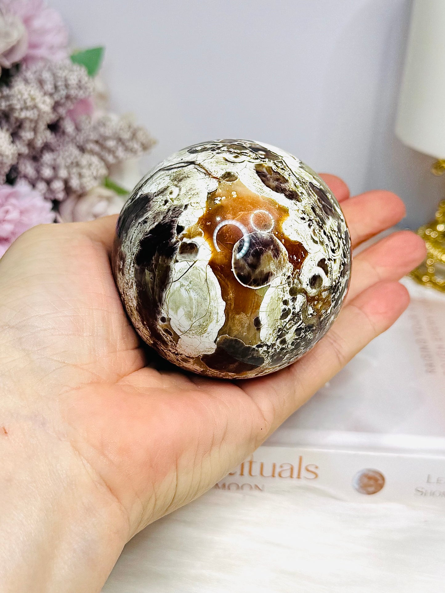 Large Money Agate Sphere on Stand 399g