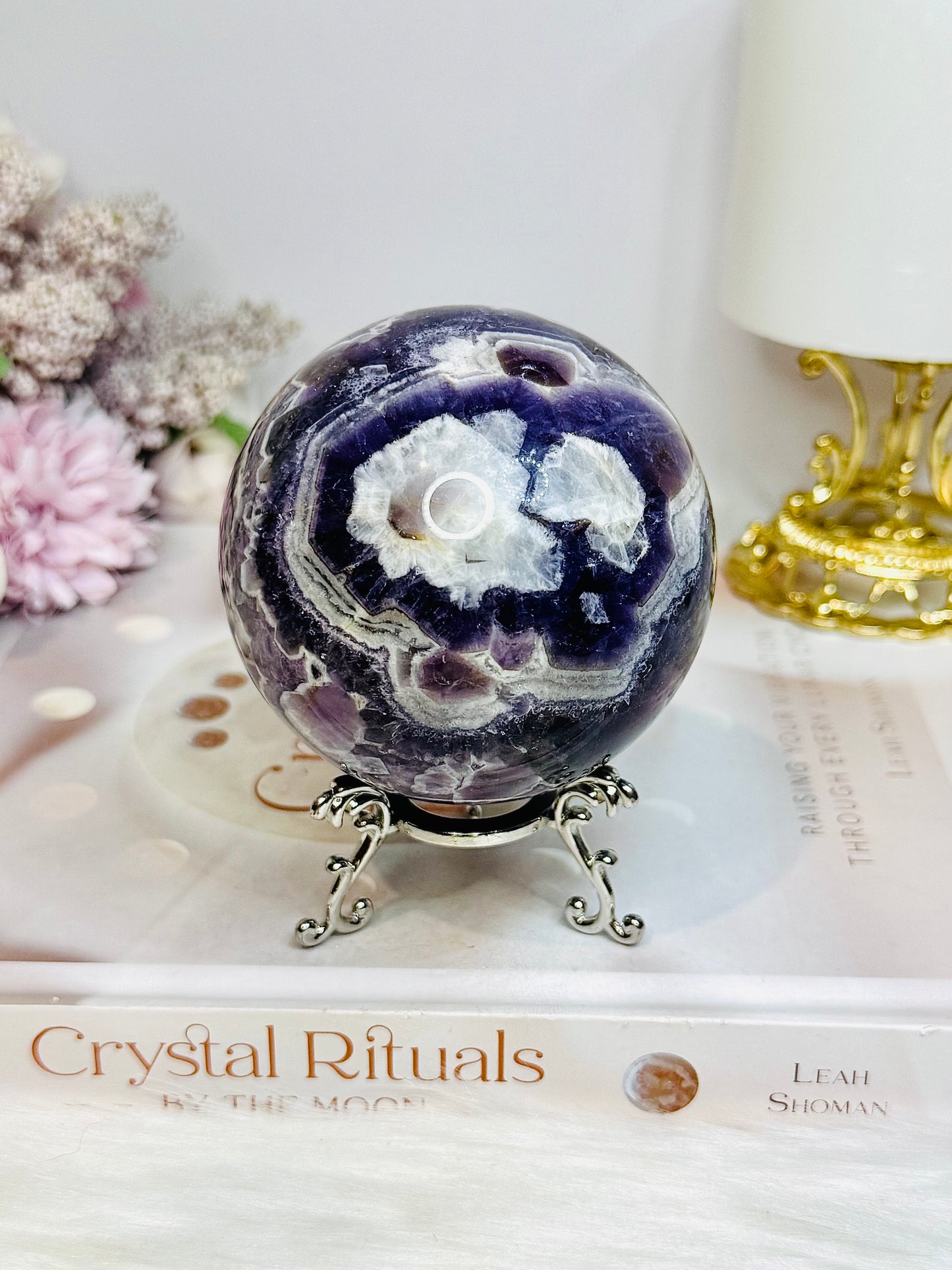 Large Chevron Amethyst Sphere on Stand 562g