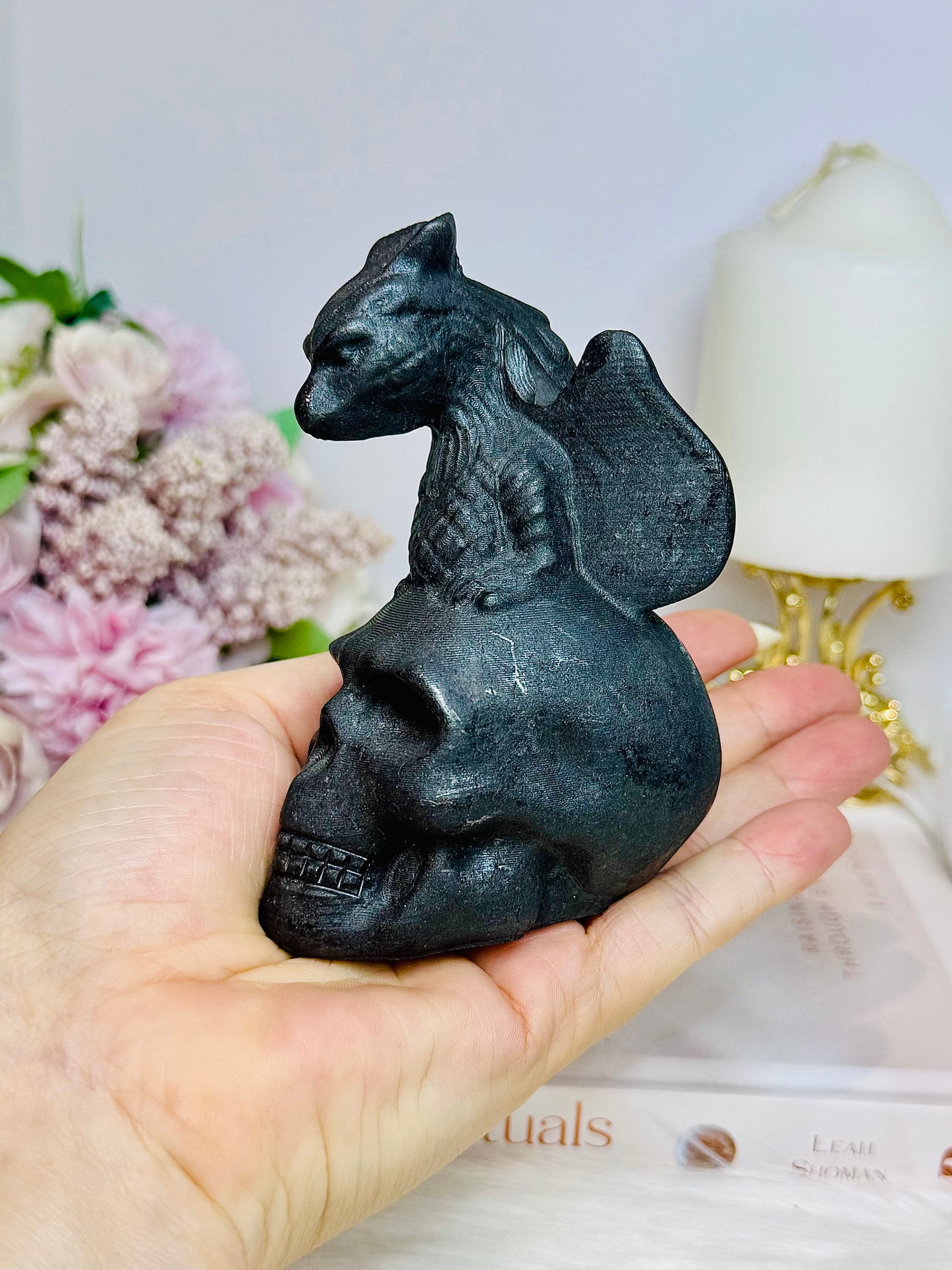 Shungite Carved Skull with Dragon 11cm