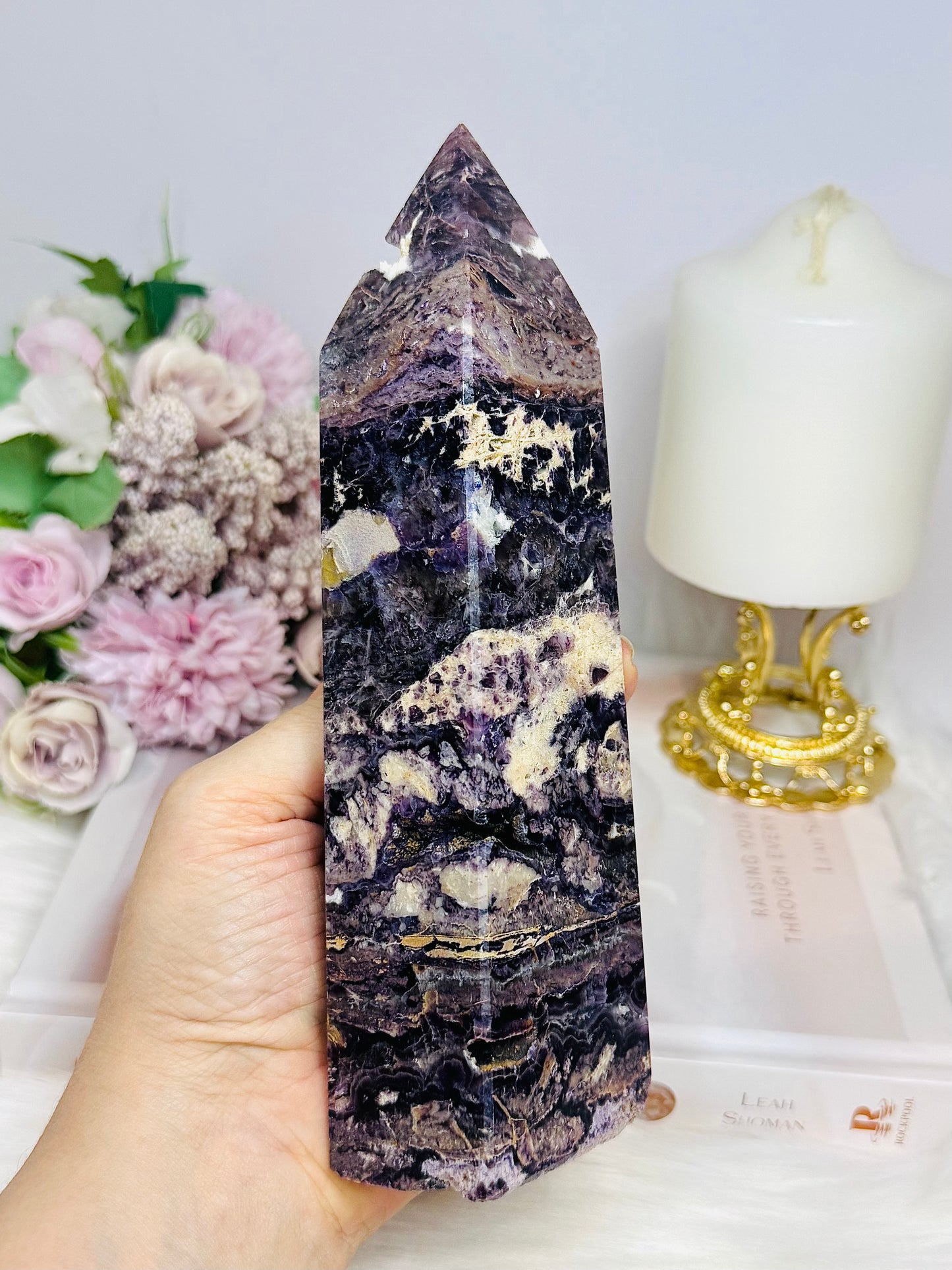 Large Purple Fluorite X Sphalerite Druzy Tower 19cm 768g