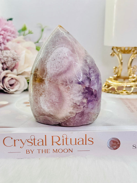 Classy & Fabulous Chunky 319gram Druzy Pink Amethyst Carved Flame | Freeform From Brazil