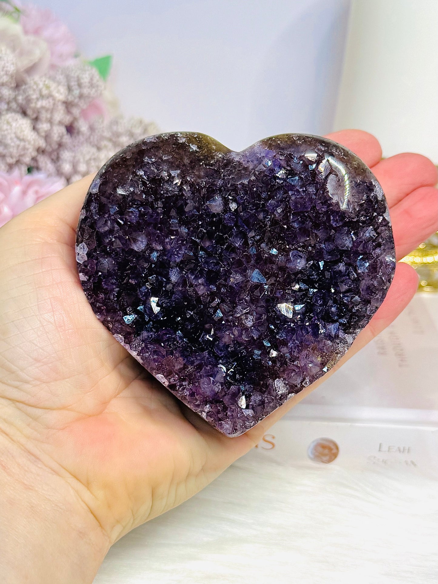 Large High Grade Amethyst Cluster Heart on Stand 414g