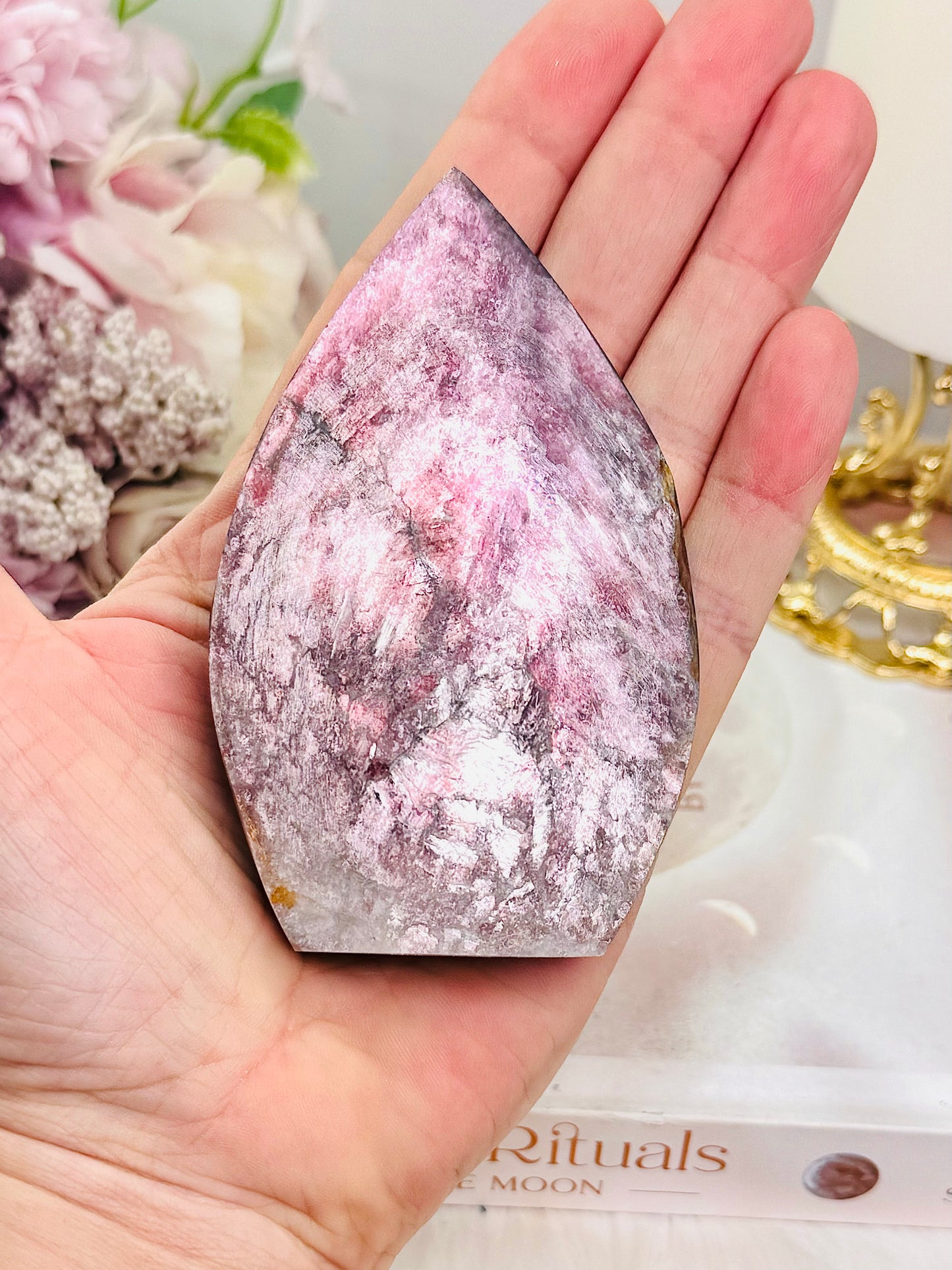 Natural High Grade Purple Mica Carved Flame 10cm