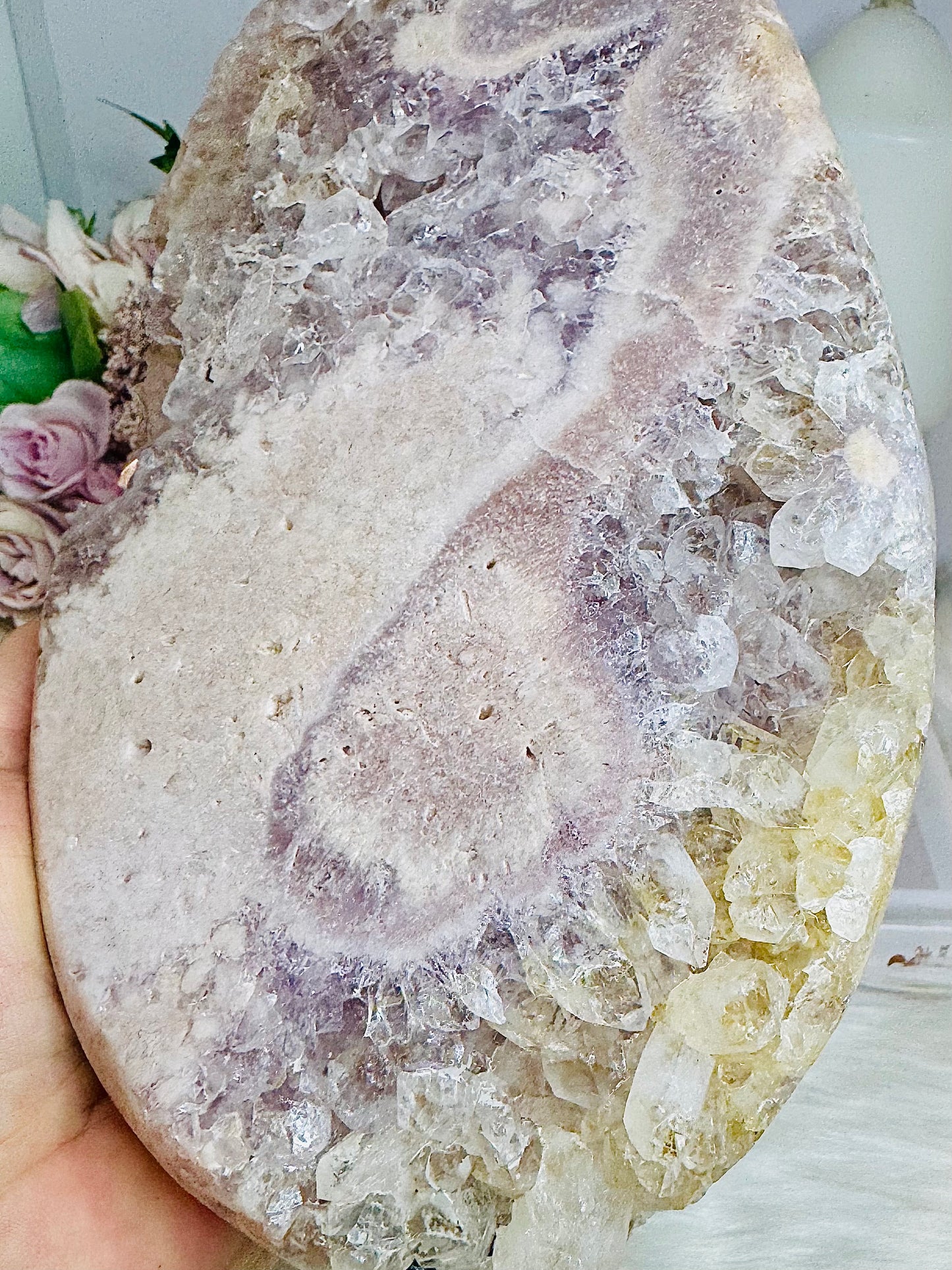 Huge Druzy Pink Amethyst Slab on Stand Full of Crystallisation 1.78KG 31cm