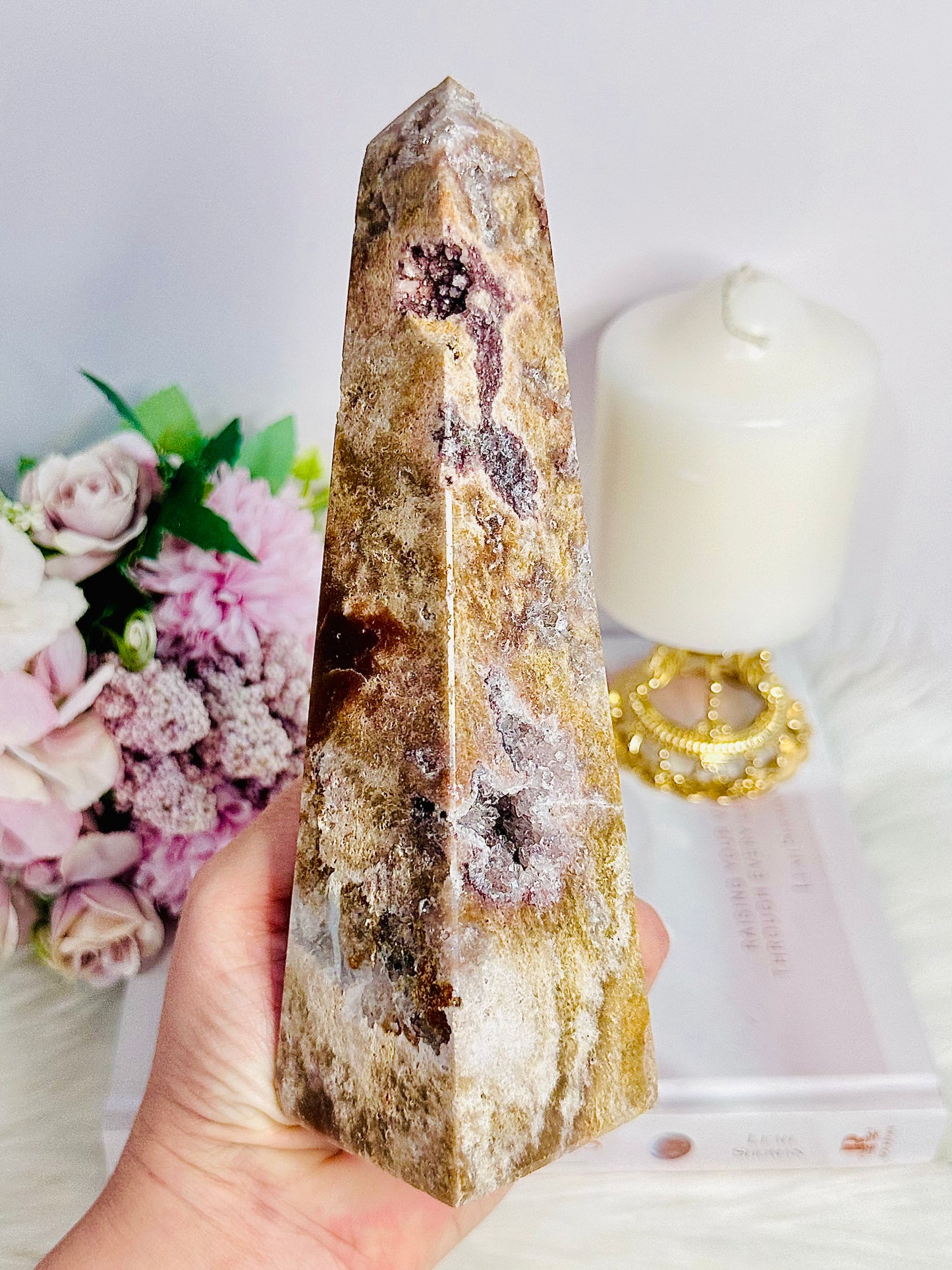 Classy & Absolutely Fabulous Large Chunky 18.5cm 559gram Pink Amethyst Druzy Tower | Obelisk From
Brazil