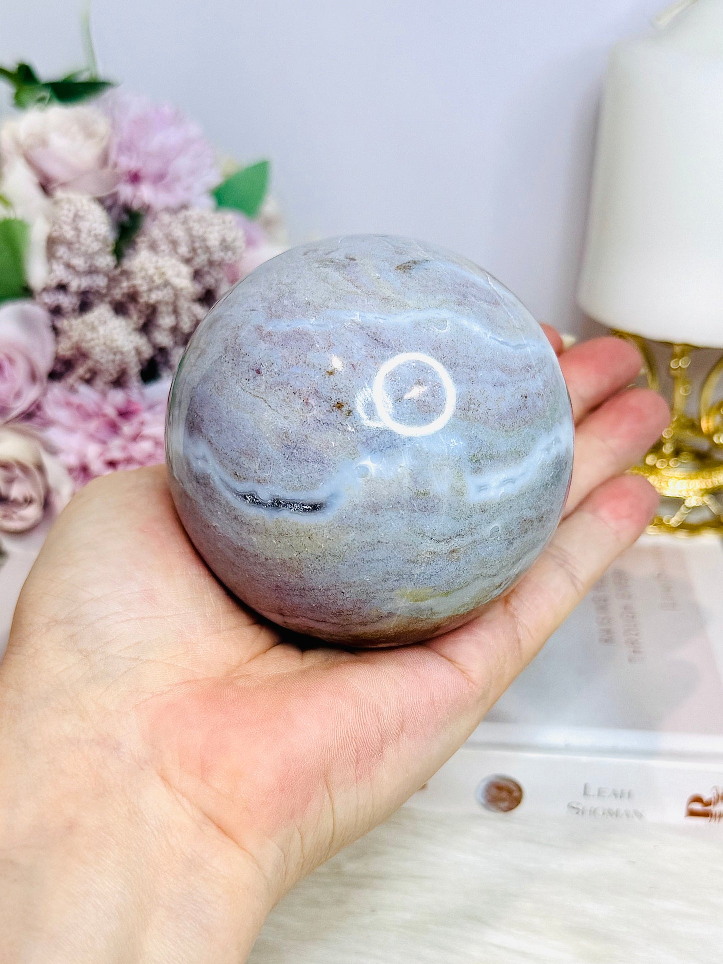 Large Ocean Jasper Sphere on Timber Stand 605g