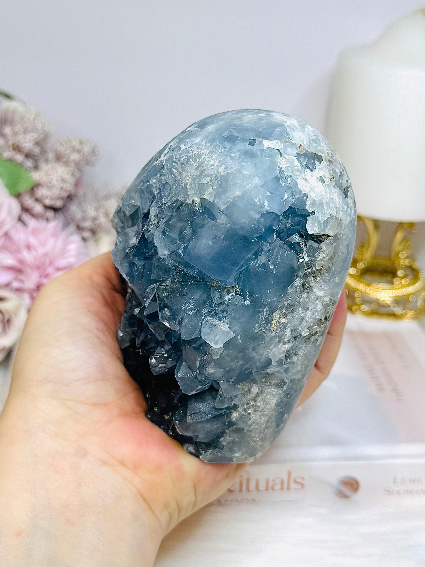 Deep Blue Celestite Cluster Heart 1.5KG 10.5cm