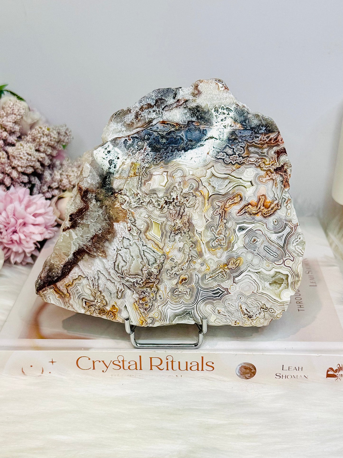 Large Mexican Lace Agate Slab on Stand 14cm 394g