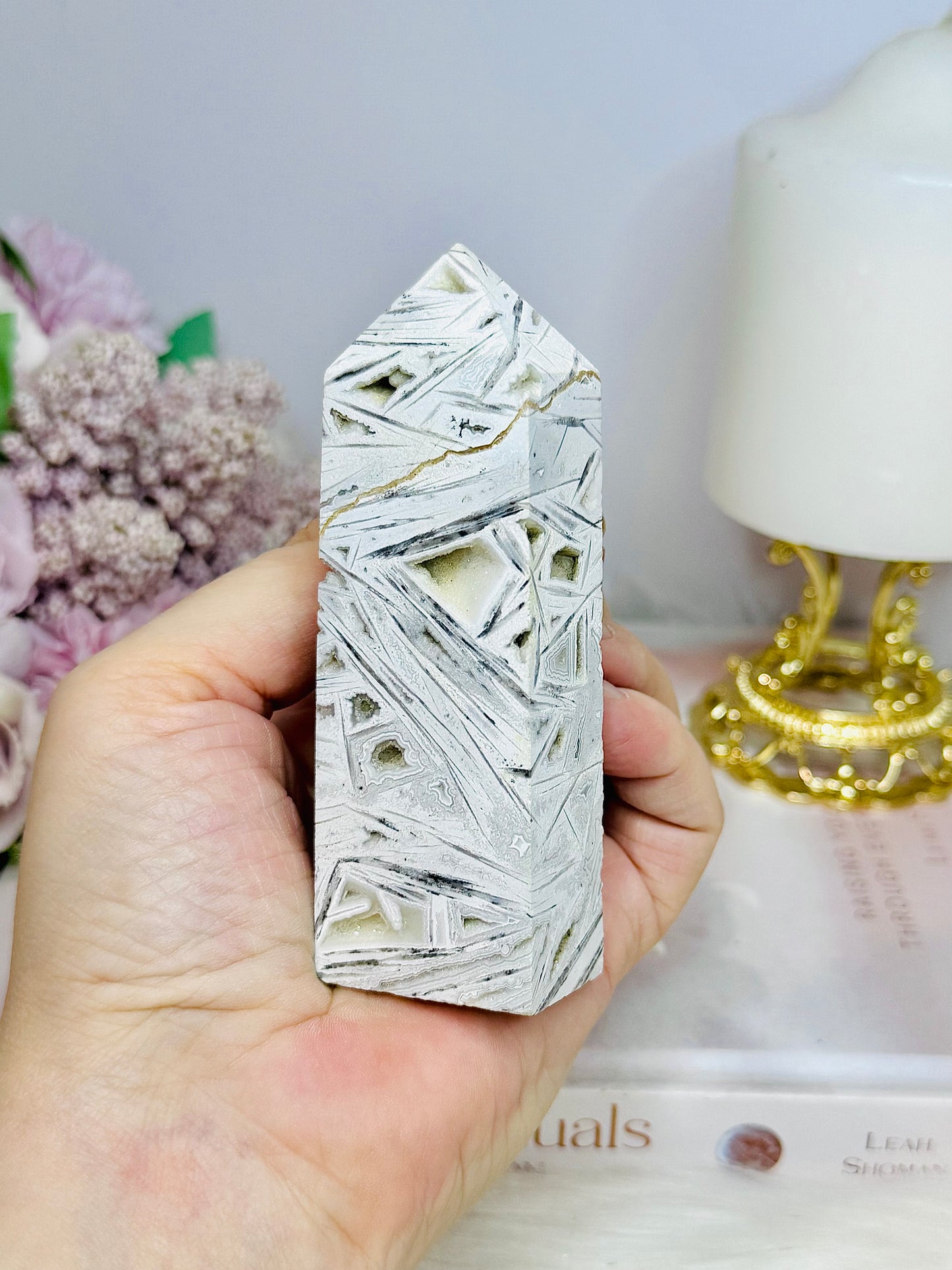 White Crazy Lace Agate Tower 10cm