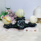 Rose Sphere Holder with 3 Green Banded Calcite (Onyx) Spheres 20.5cm 938g $65 x