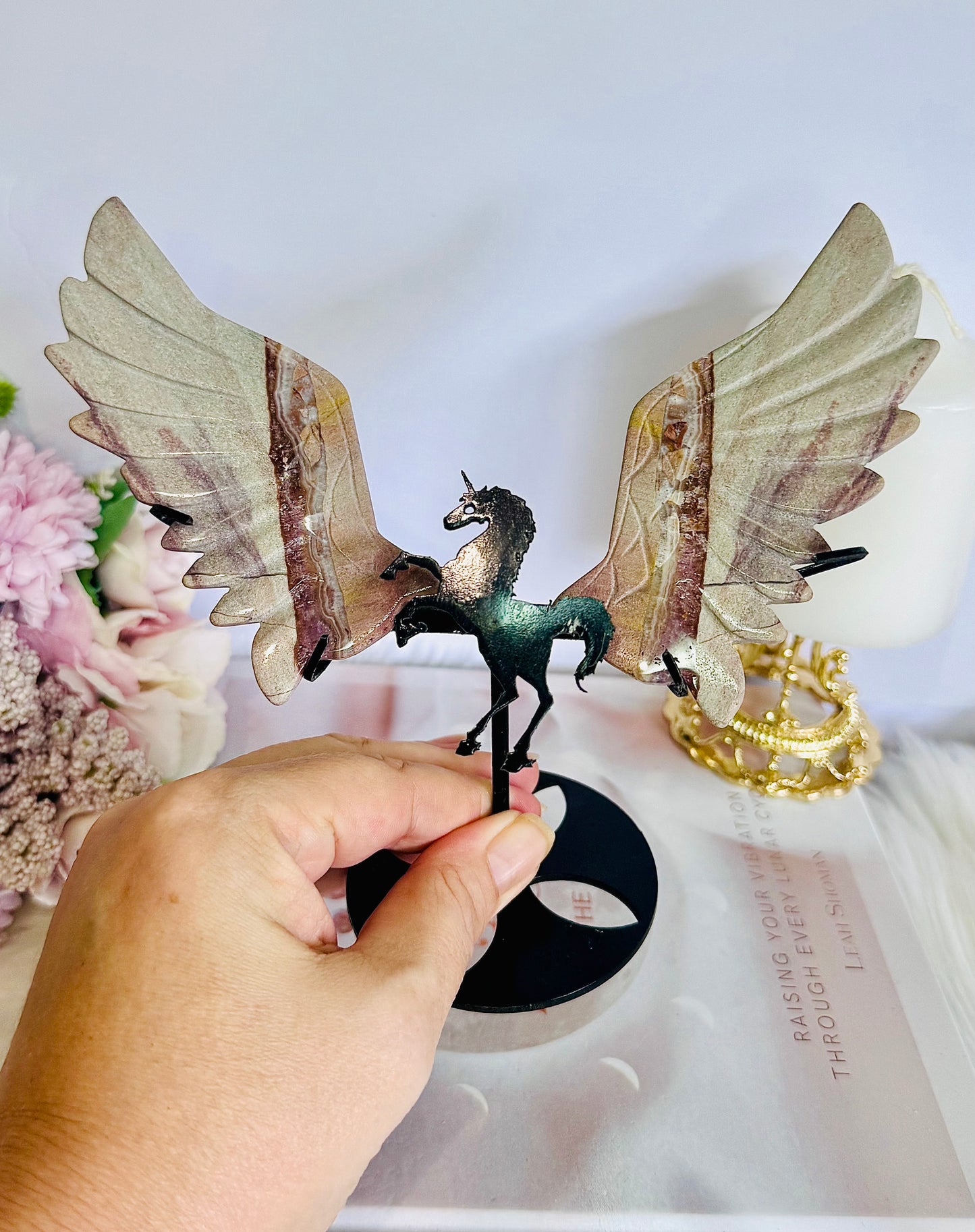 Beautiful Large 16.5cm Tall Jasper Wings On Unicorn Stand