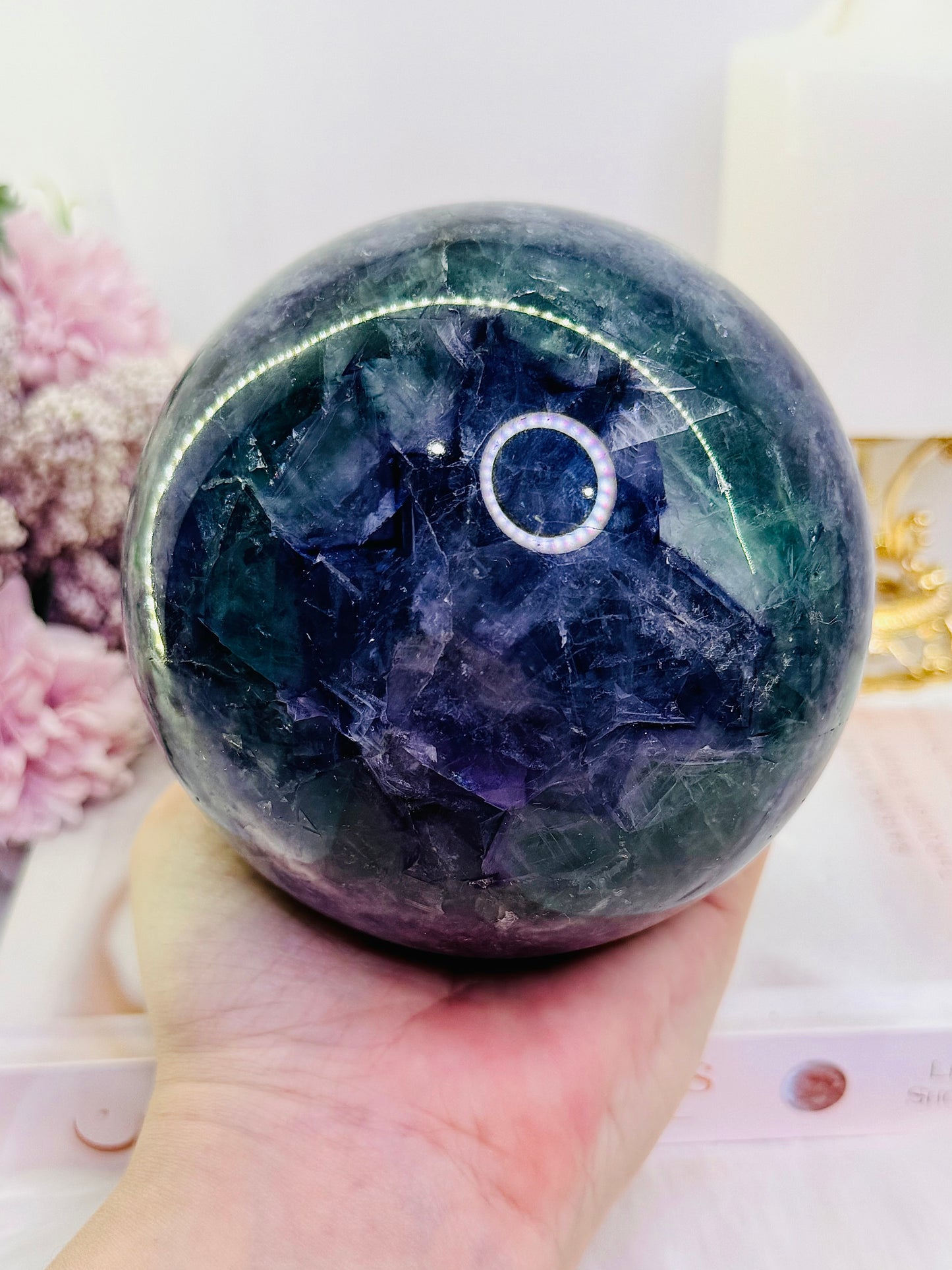 Huge Gorgeous 1.93KG Purple & Green Fluorite Sphere On Stand