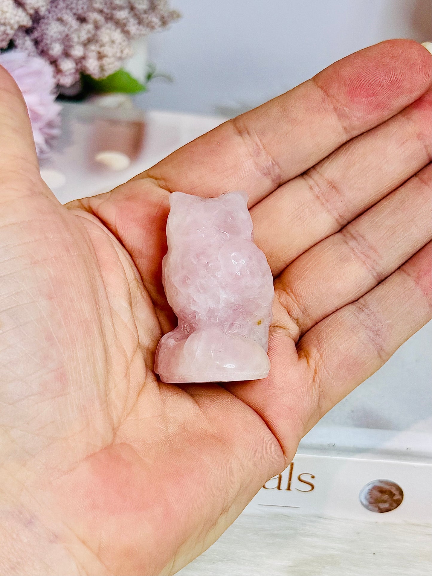 Small Rose Quartz Carved Owl