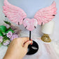 Large Pink Opal Heart with Angel Wings on Stand 23.5cm