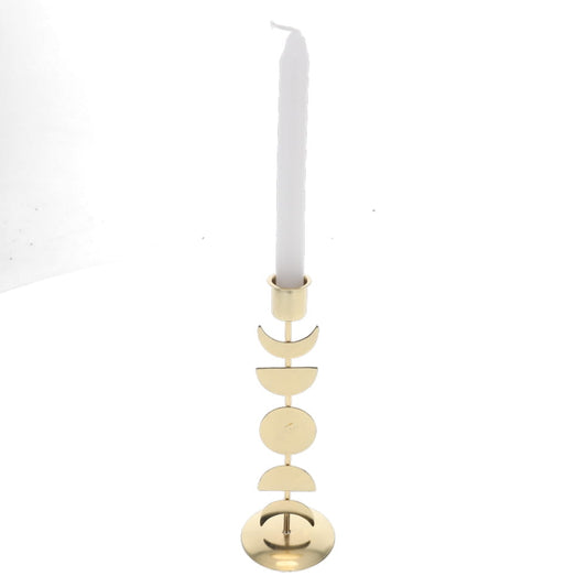 Large Polished Brass Taper Moon Phase Candle Holder