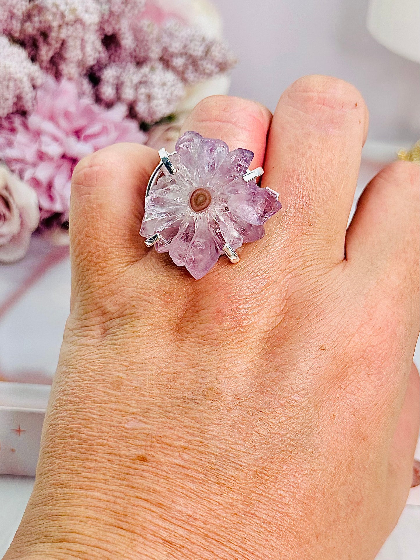 Stunning Natural Purple Stalactite Silver Plated Adjustable Ring From Brazil In Gift Bag