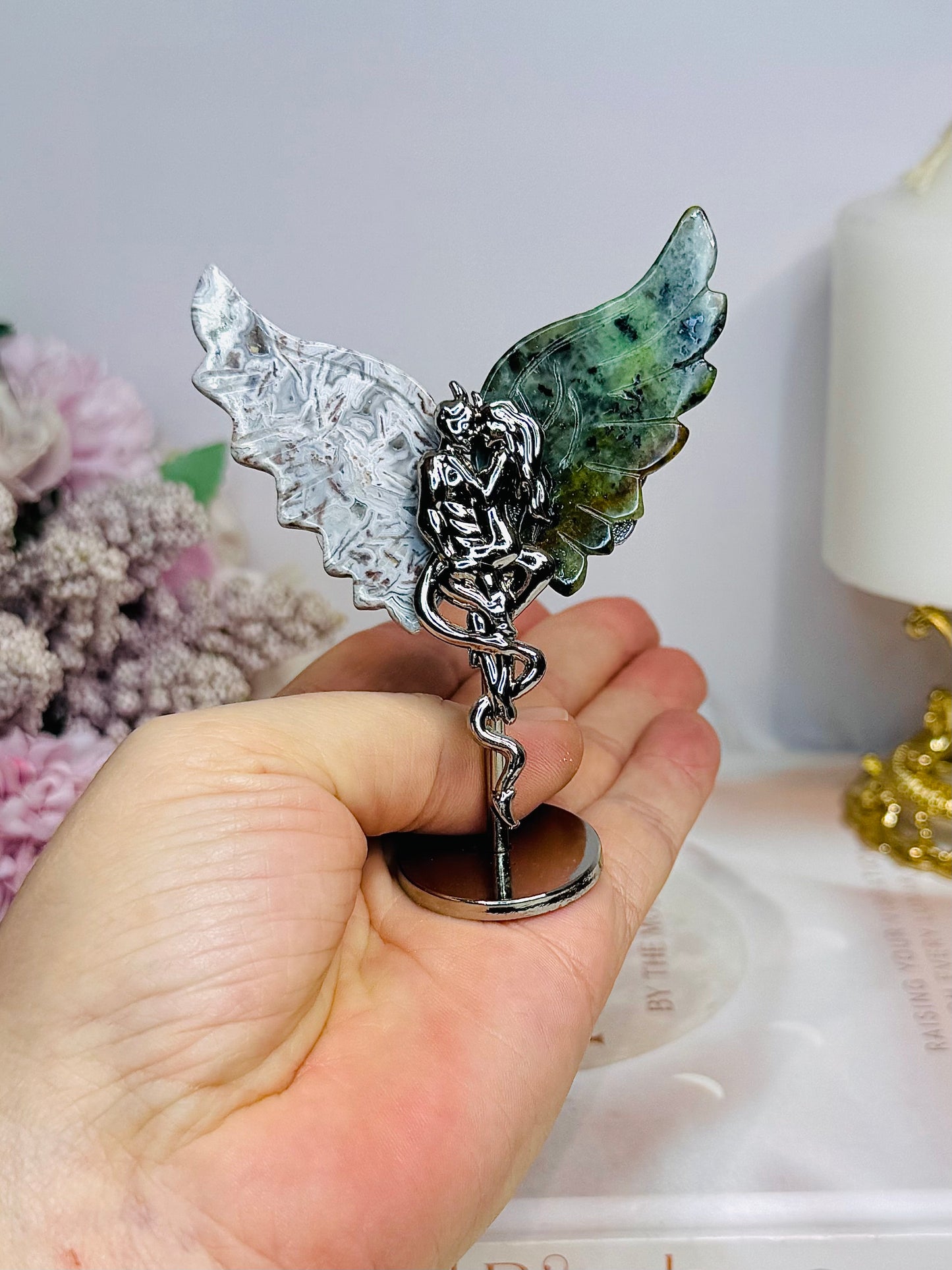 Mexican Lace Agate X Ruby Zoisite Devil & Angel Wings 8cm