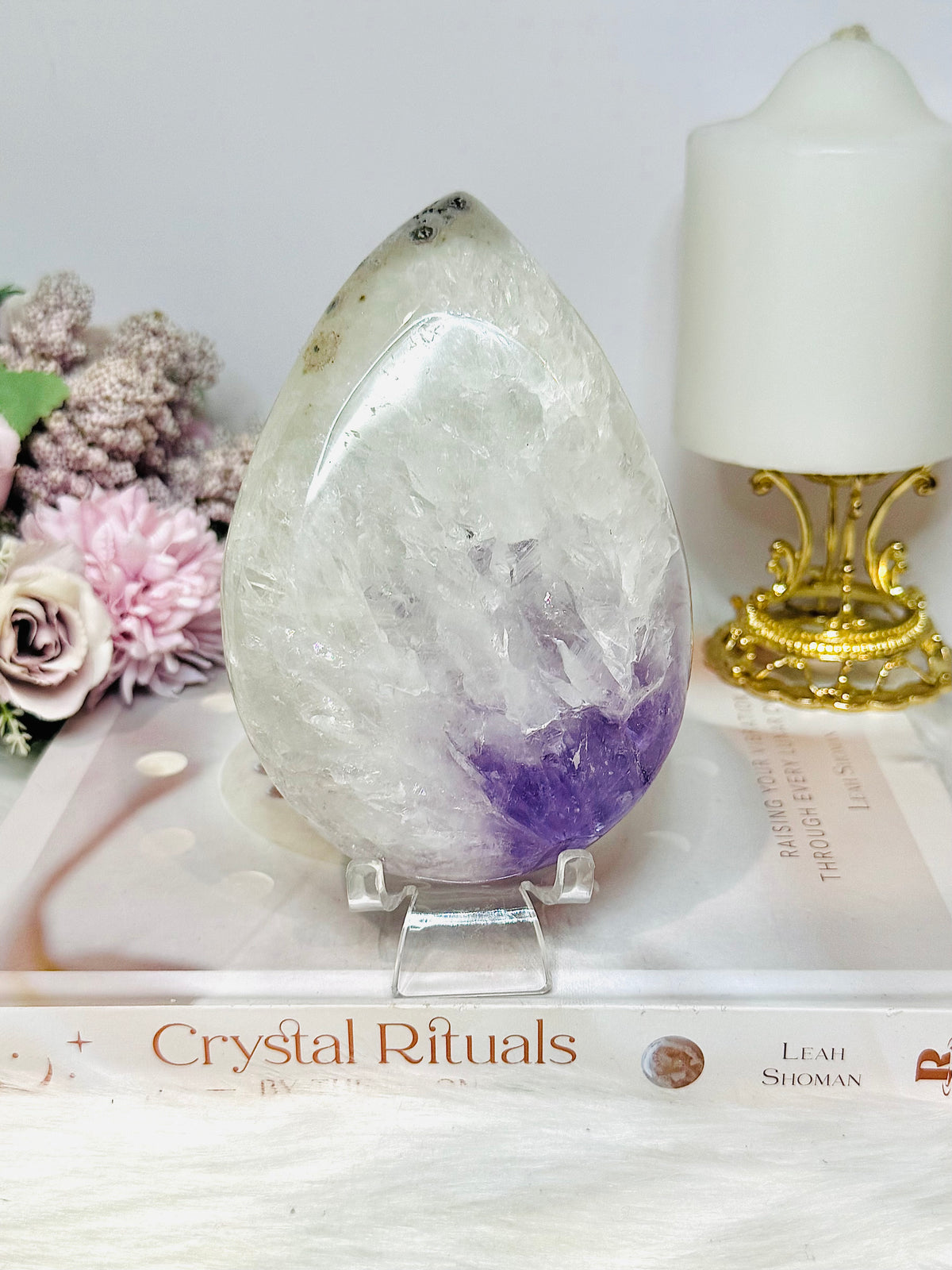 Large Chunky Amethyst In Quartz Teardrop | Freeform on Stand 675g 14cm