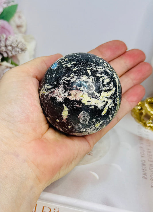Large Chinese Writing Stone Sphere on Stand 434g
