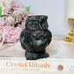 Chunky Garnet In Astrophyllite Carved Owl 9cm 410g