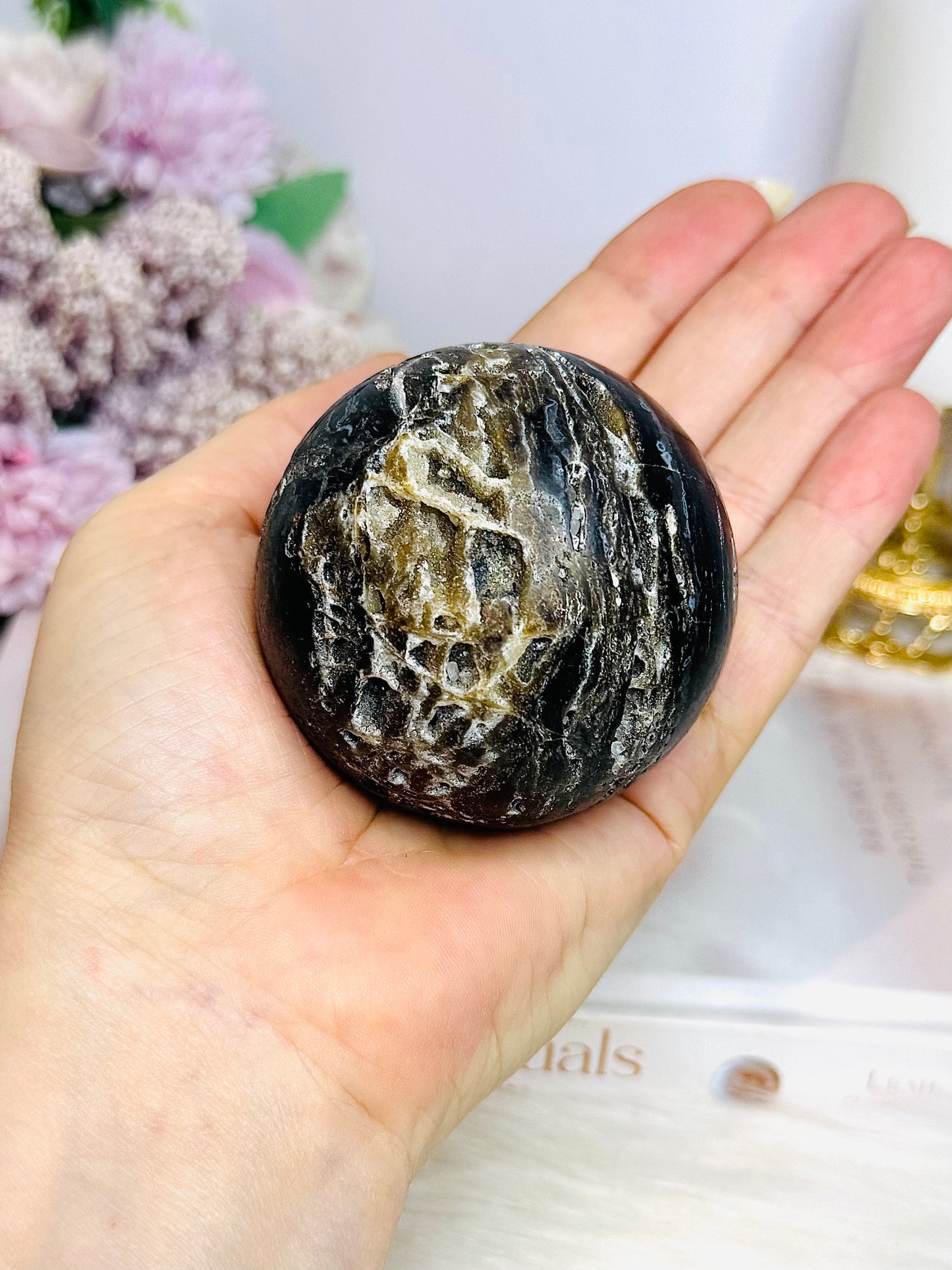 Black Sphalerite Druzy Sphere on Stand