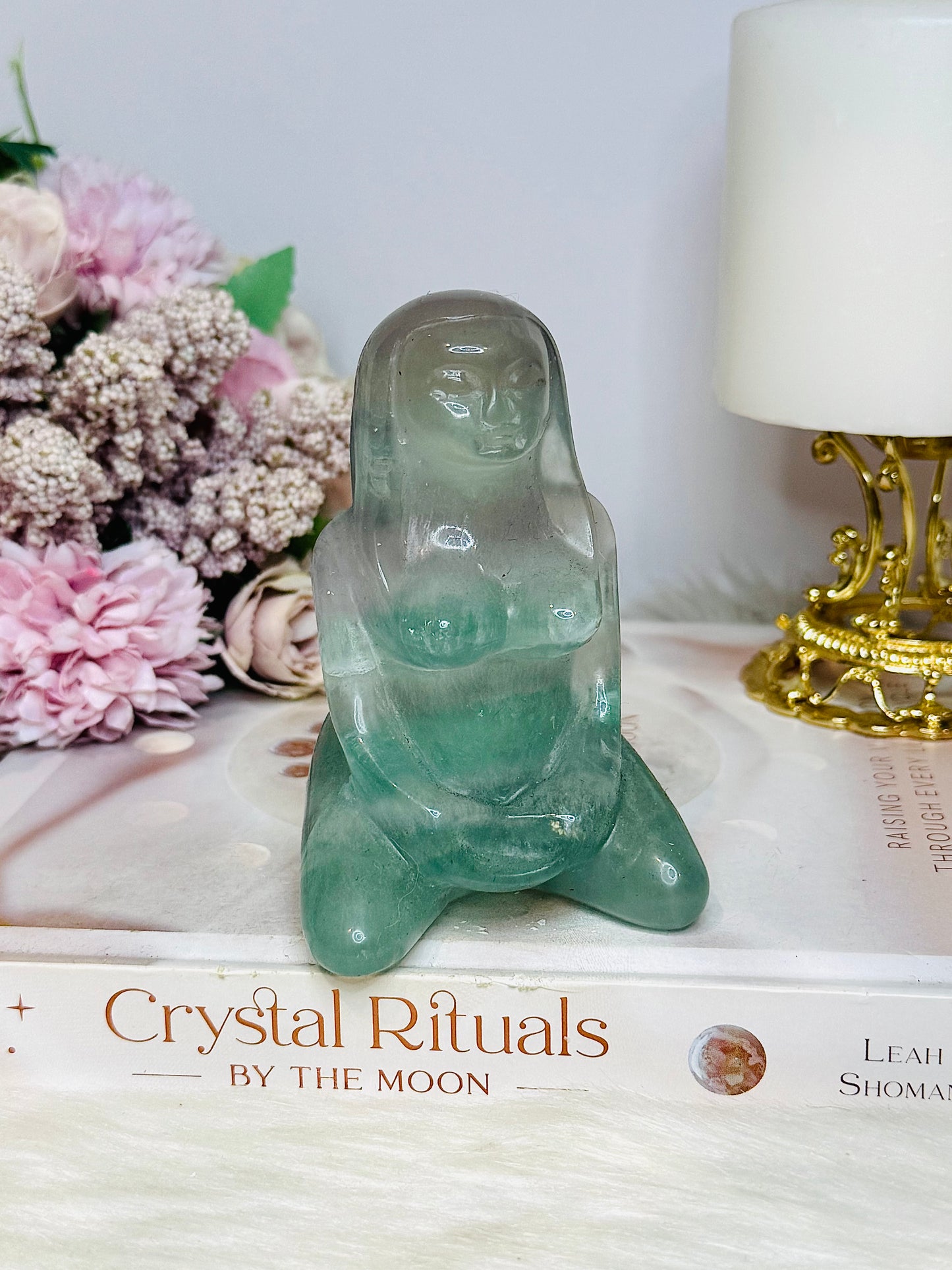 Large Mother Earth Fluorite Carving (chip on back foot) 10cm 396g