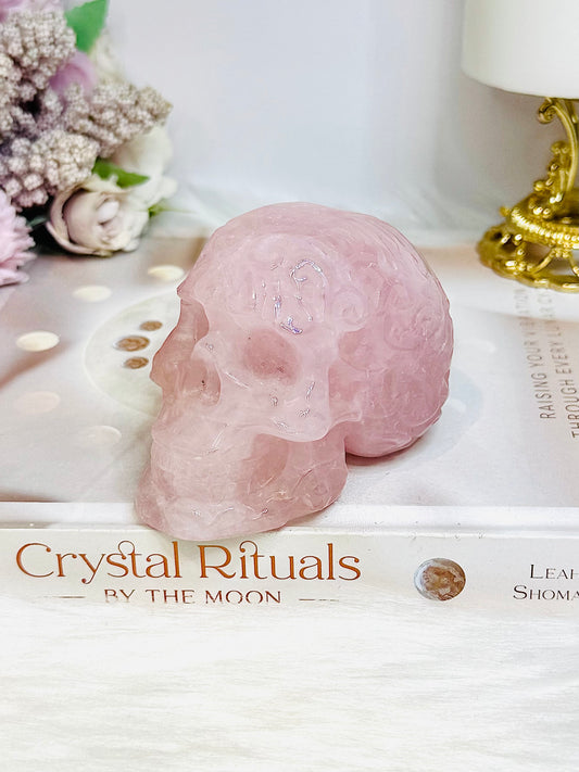 Large Rose Quartz Filigree Skull 8.5cm 407g