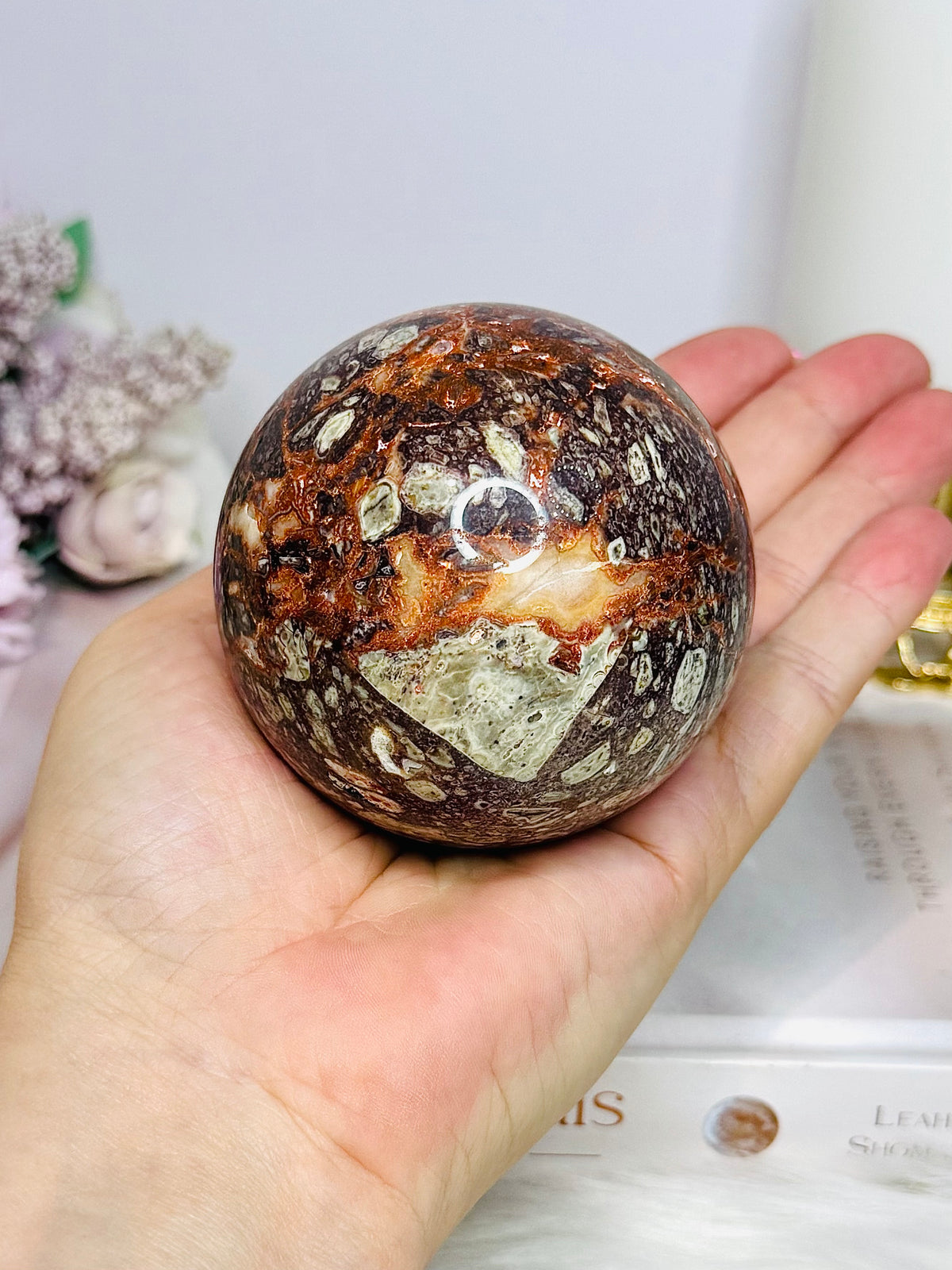 Large Money Agate Sphere on Stand 423g
