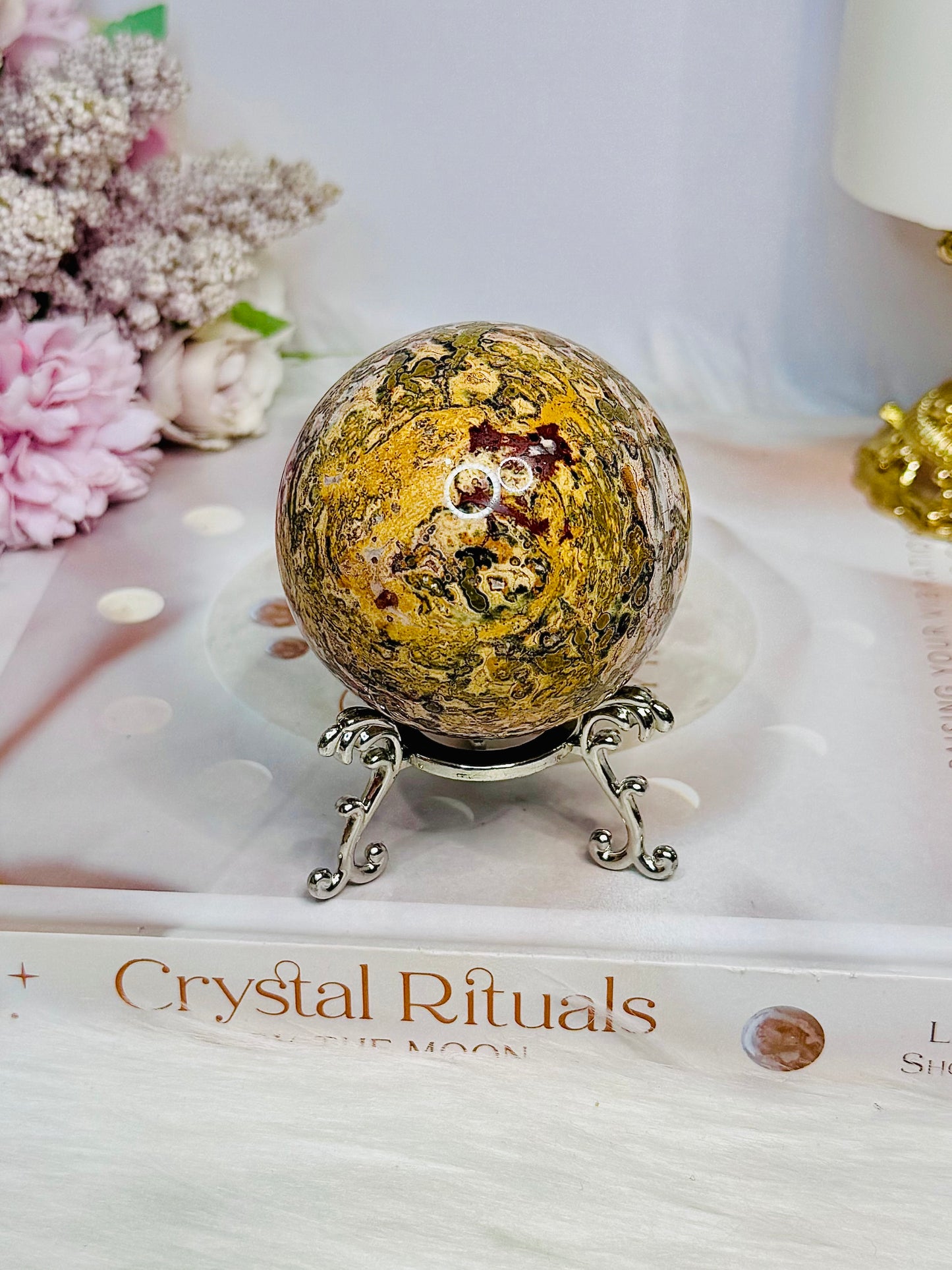 Leopard Skin Jasper Sphere on Stand 237g