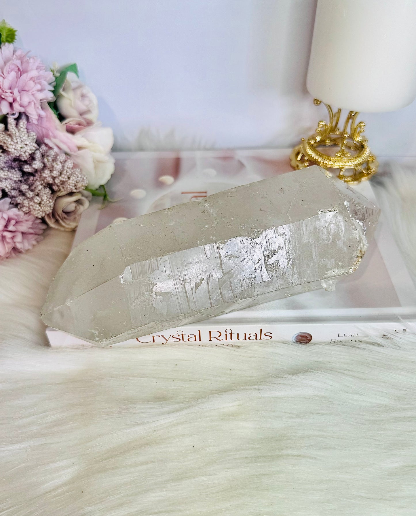 Huge Stunning 1.39KG Natural Lemurian Quartz Chunky Double Terminated Point | Tower On Stand From Brazil