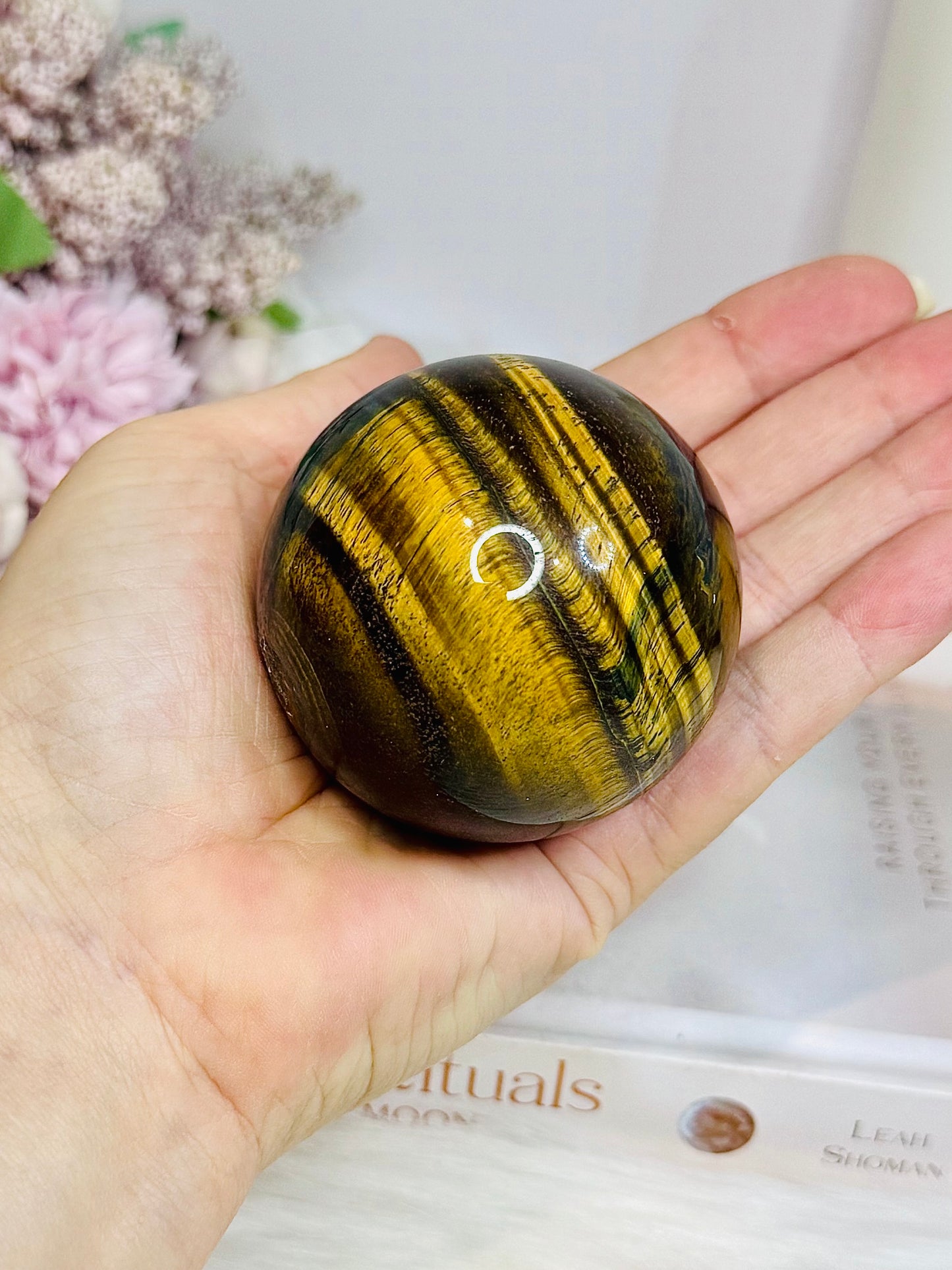 Tigers Eye Sphere with Blue Flash 279g